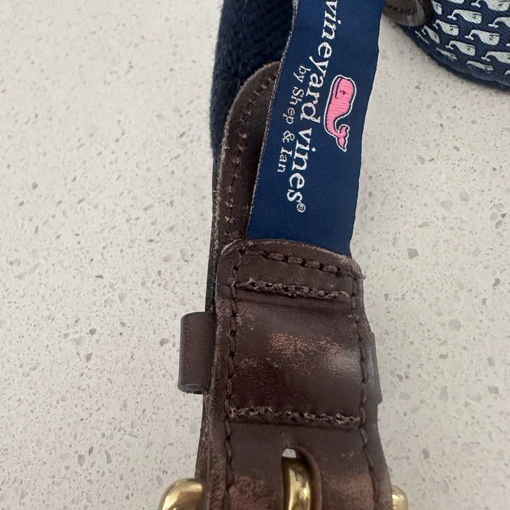 Vineyard Vines Navy and Brown Belt with Gold Buckle